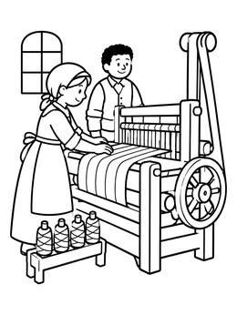 Free printable Weavers Working At A Loom coloring page
