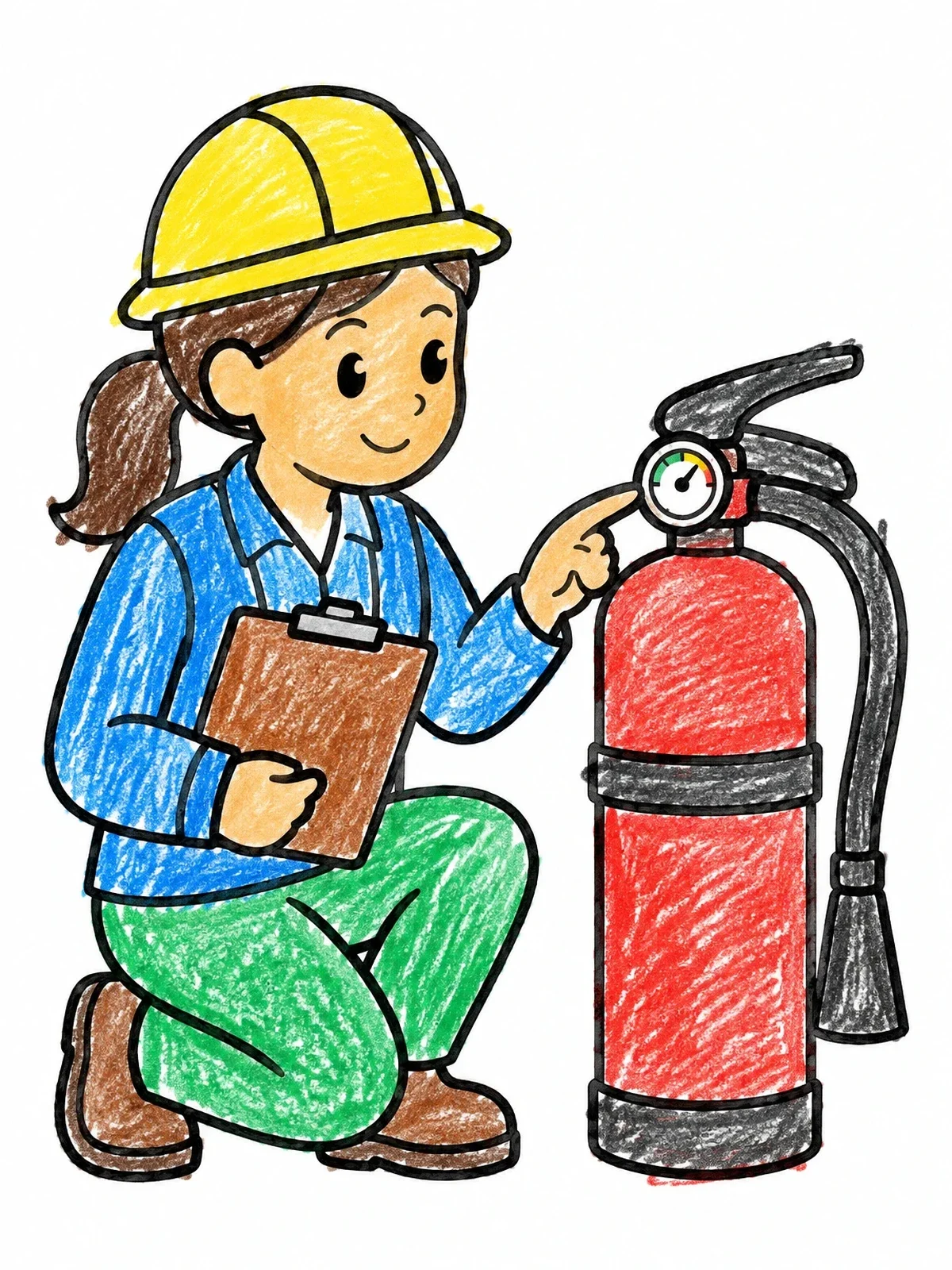 Colored example of the Inspector Checking Fire Extinguisher Gauge coloring page
