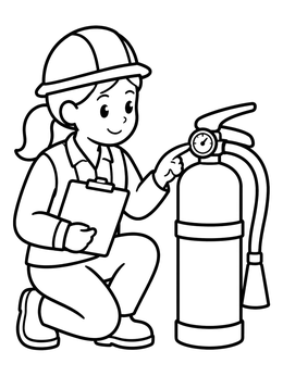 Free printable Inspector Checking Fire Extinguisher Gauge coloring page