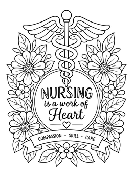 Free printable Inspirational Caduceus And Floral Emblem coloring page