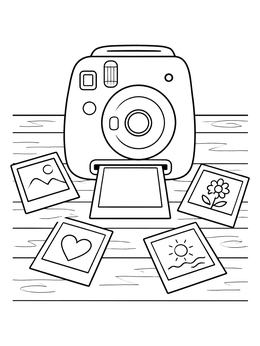Free printable Instant Camera With Photo Prints coloring page