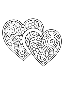 Free printable Interlocking Paisley Pattern Hearts coloring page