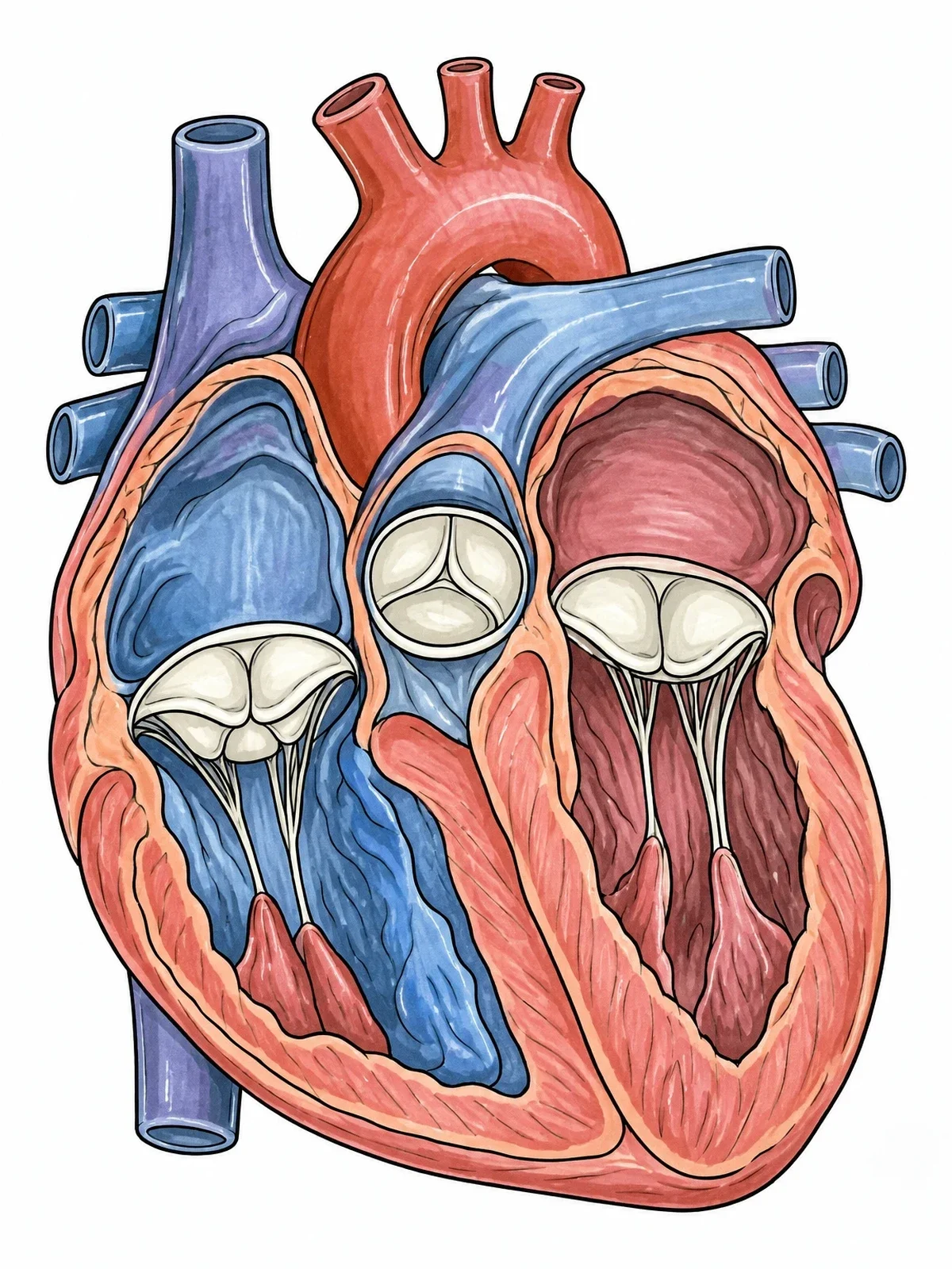 Colored example of the Internal Anatomy Of The Human Heart coloring page