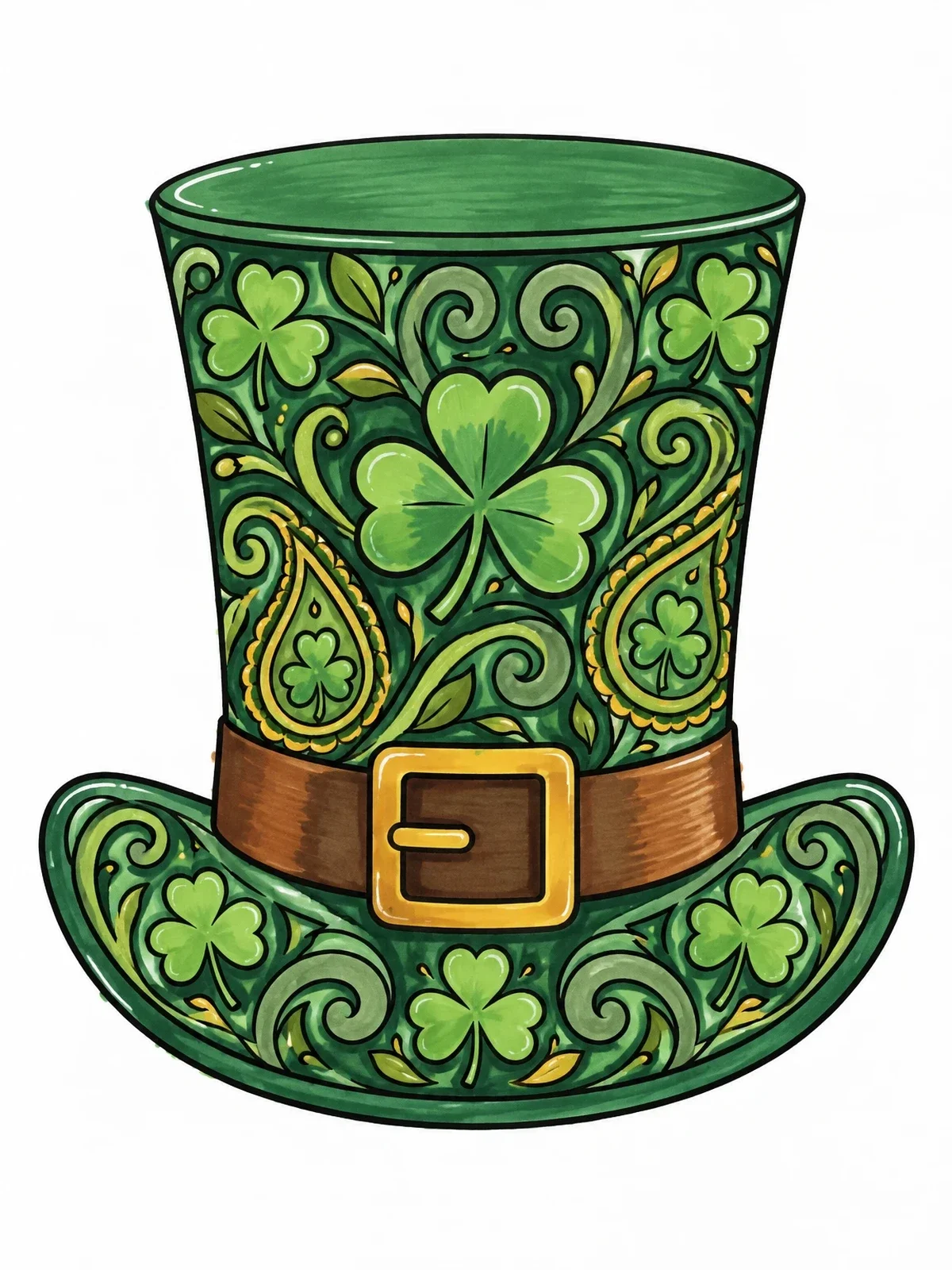 Colored example of the Intricate Clover Leprechaun Hat coloring page