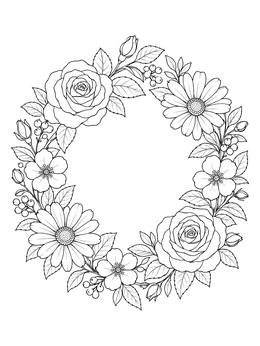 Free printable Detailed Floral Wreath Pattern coloring page