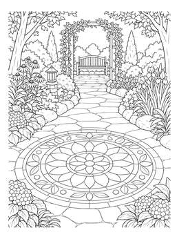 Free printable Garden Path Mosaic Mandala coloring page