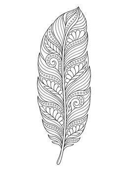 An ornate feather filled with swirls and patterns in this doodle coloring page.