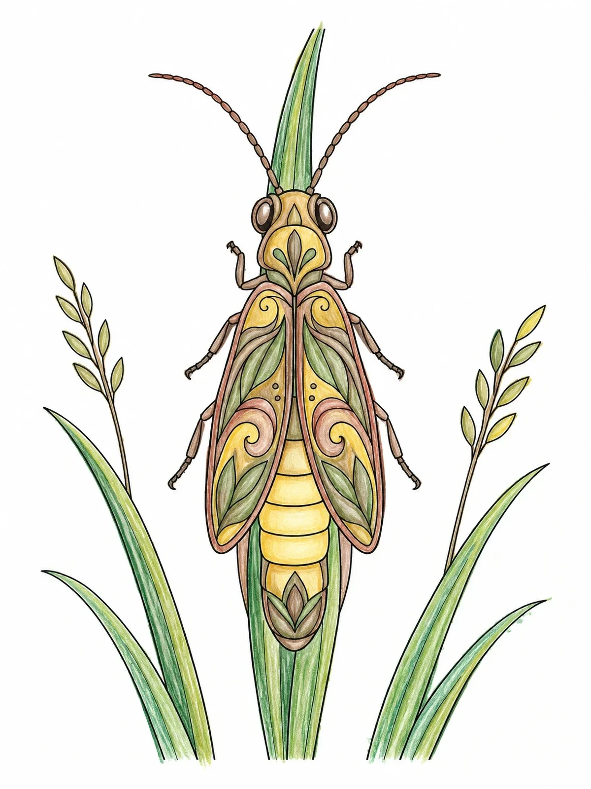 Colored example of the Intricate Firefly On Meadow Grass coloring page