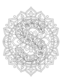 Free printable Intricate Floral Letter S Mandala coloring page