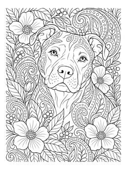 Free printable Intricate Floral Pitbull Portrait coloring page