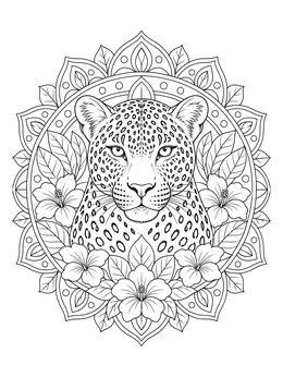 Free printable Intricate Leopard Mandala Portrait coloring page