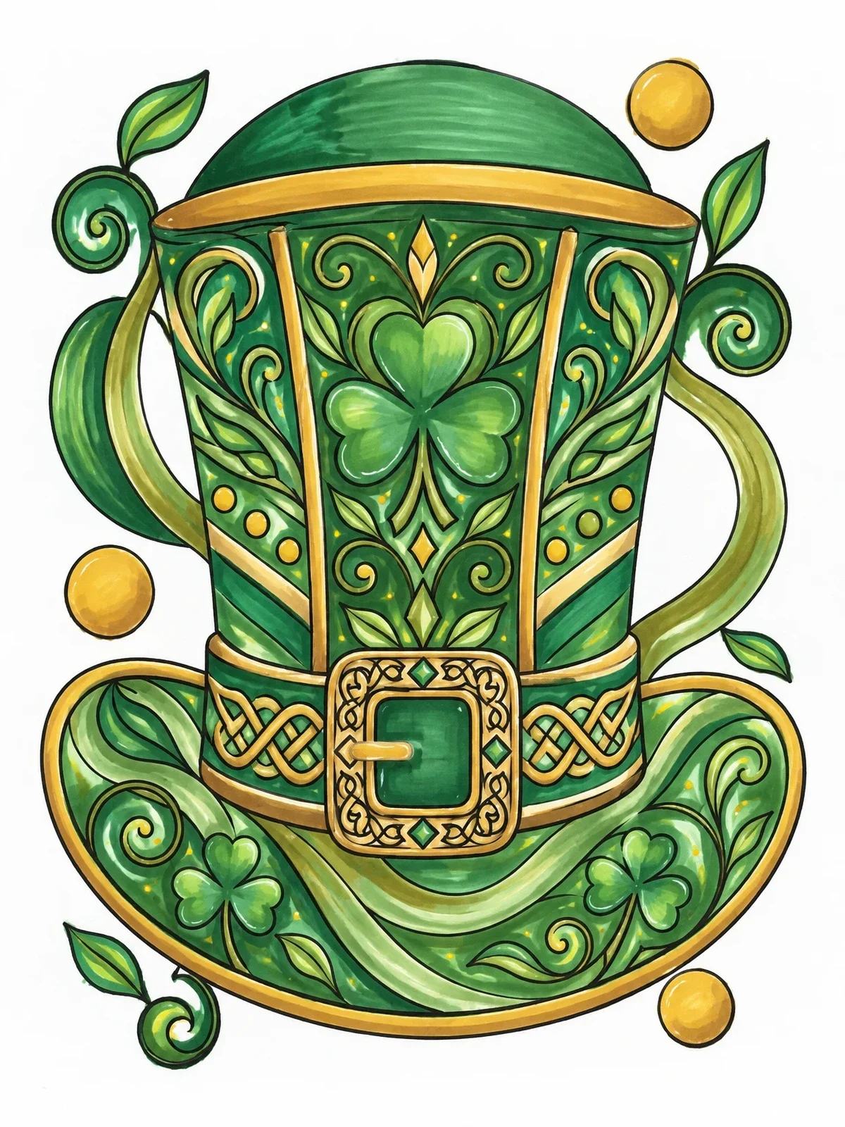 Colored example of the Intricate Leprechaun Top Hat coloring page