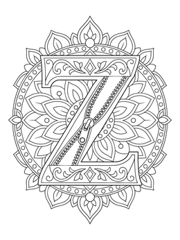 Free printable Intricate Letter Z With Zipper And Mandala coloring page