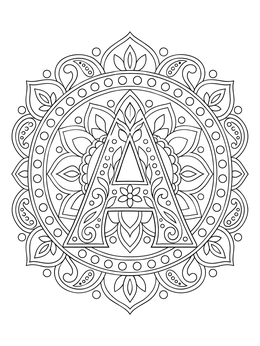 Detailed mandala with floral patterns inside this letter a coloring page.