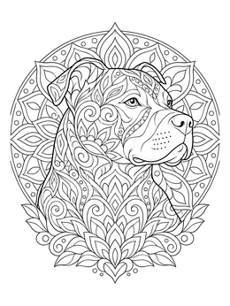 Free printable Intricate Mandala Pitbull Portrait coloring page