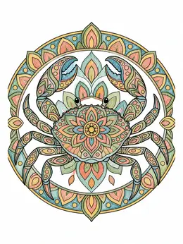 Intricate Mandala Zentangle Crab Coloring Page