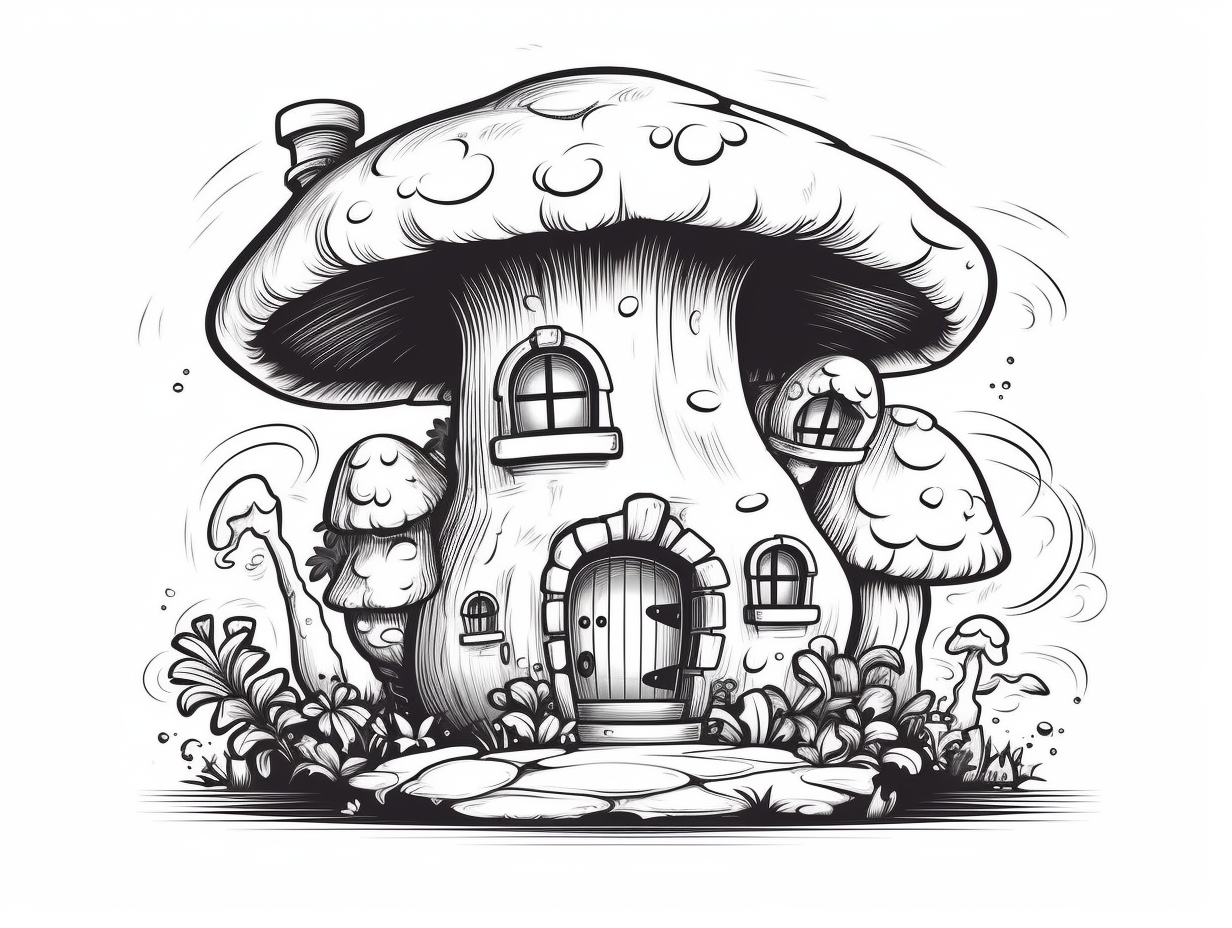 Intricate Mushroom House Mandala Art - Coloring Page