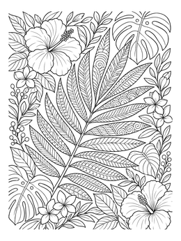 Free printable Intricate Palm Frond And Hibiscus coloring page