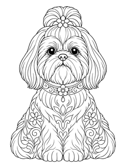 Free printable Intricate Sitting Shih Tzu Dog coloring page
