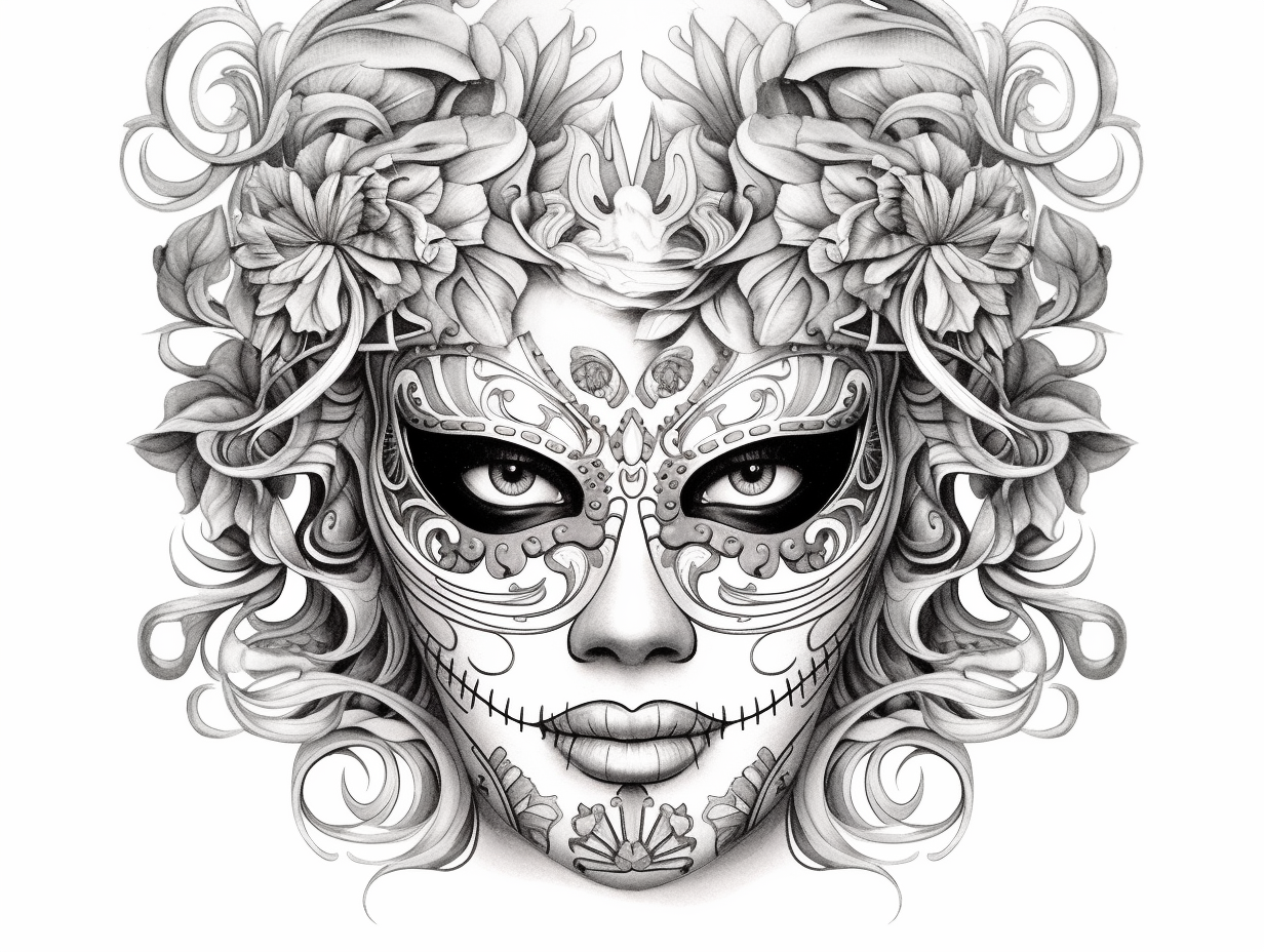 Intricate Skull Mask To Color - Coloring Page