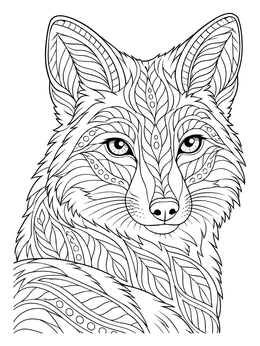 Free printable Intricate Zentangle Fox Portrait coloring page