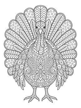 Free printable Intricate Zentangle Turkey Mandala coloring page
