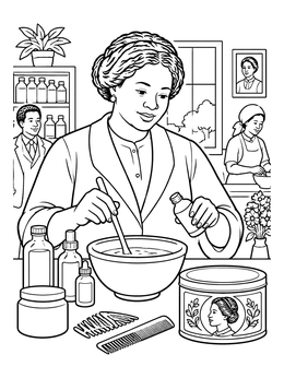 Free printable Madam C.J. Walker Mixing Hair Lotions coloring page