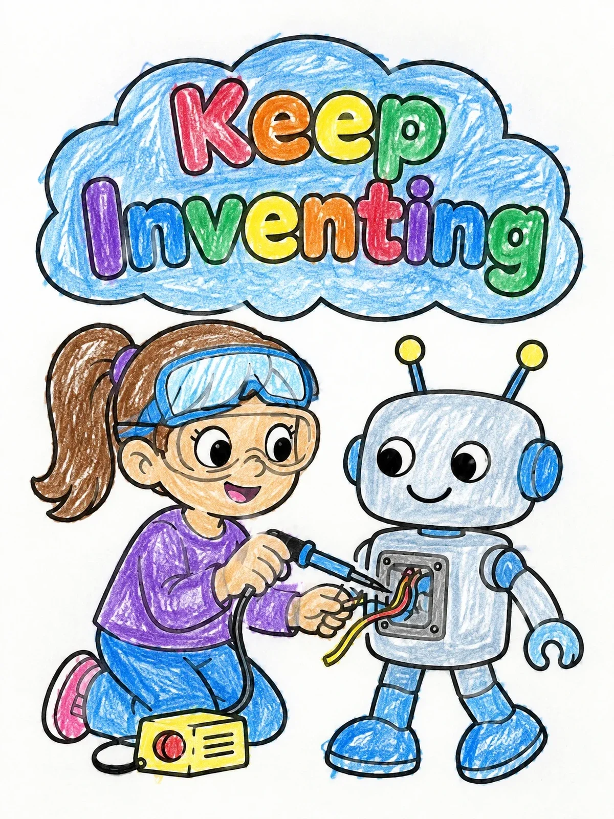 Colored example of the Young Girl Building A Robot coloring page