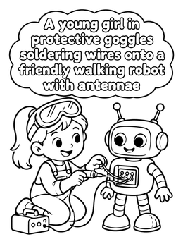 Free printable Young Girl Building A Robot coloring page