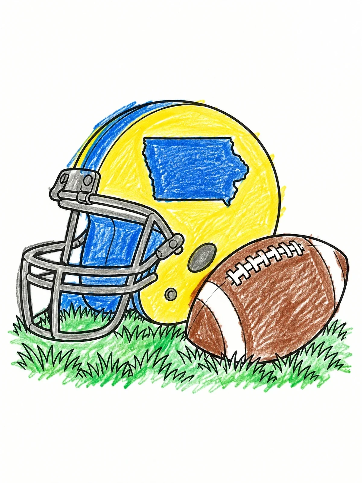 Colored example of the Iowa Football Helmet And Ball coloring page