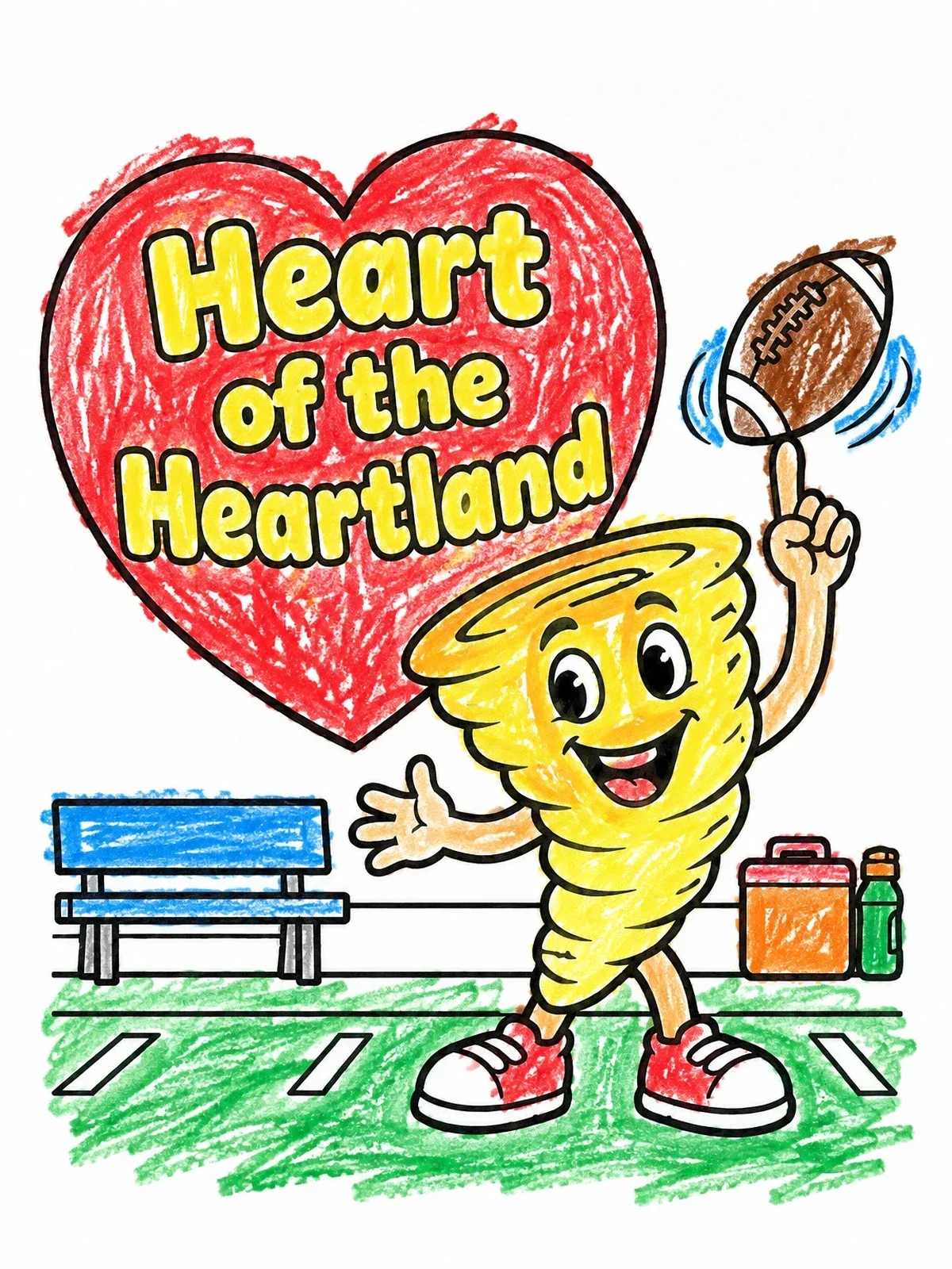 Colored example of the Friendly Cyclone Mascot On Sideline coloring page