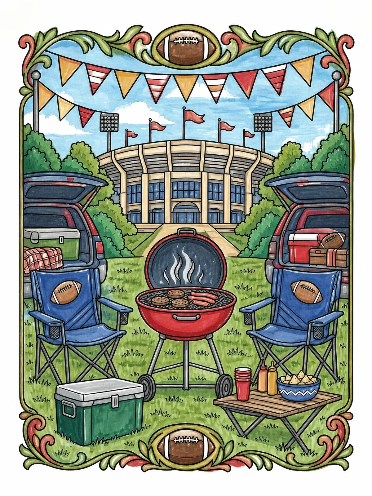 Colored example of the Game Day Tailgate Party Scene coloring page