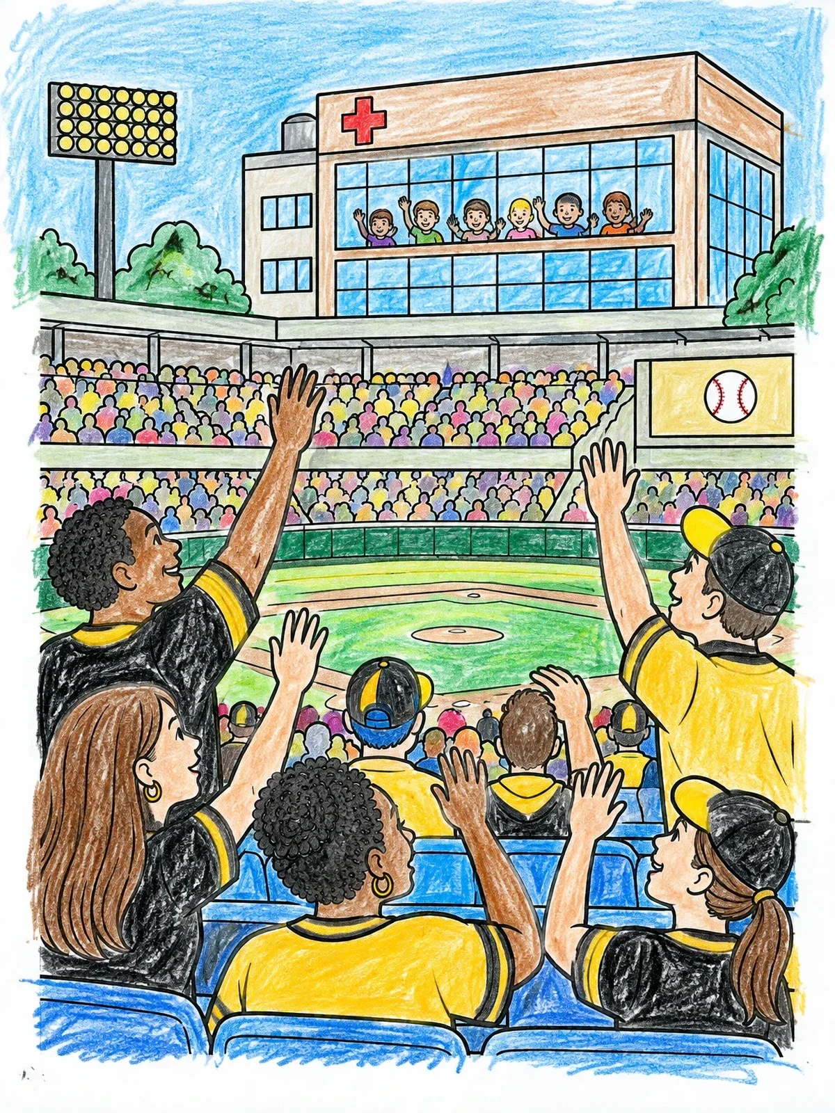 Colored example of the Iowa Hawkeye Wave To Children's Hospital coloring page