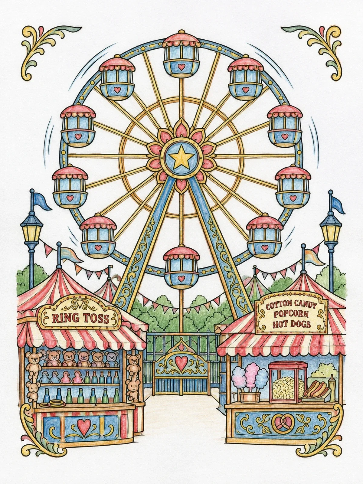 Colored example of the Iowa State Fair Carnival Grounds coloring page