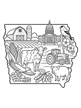 Free printable Iowa State Symbols And Farm Life coloring page