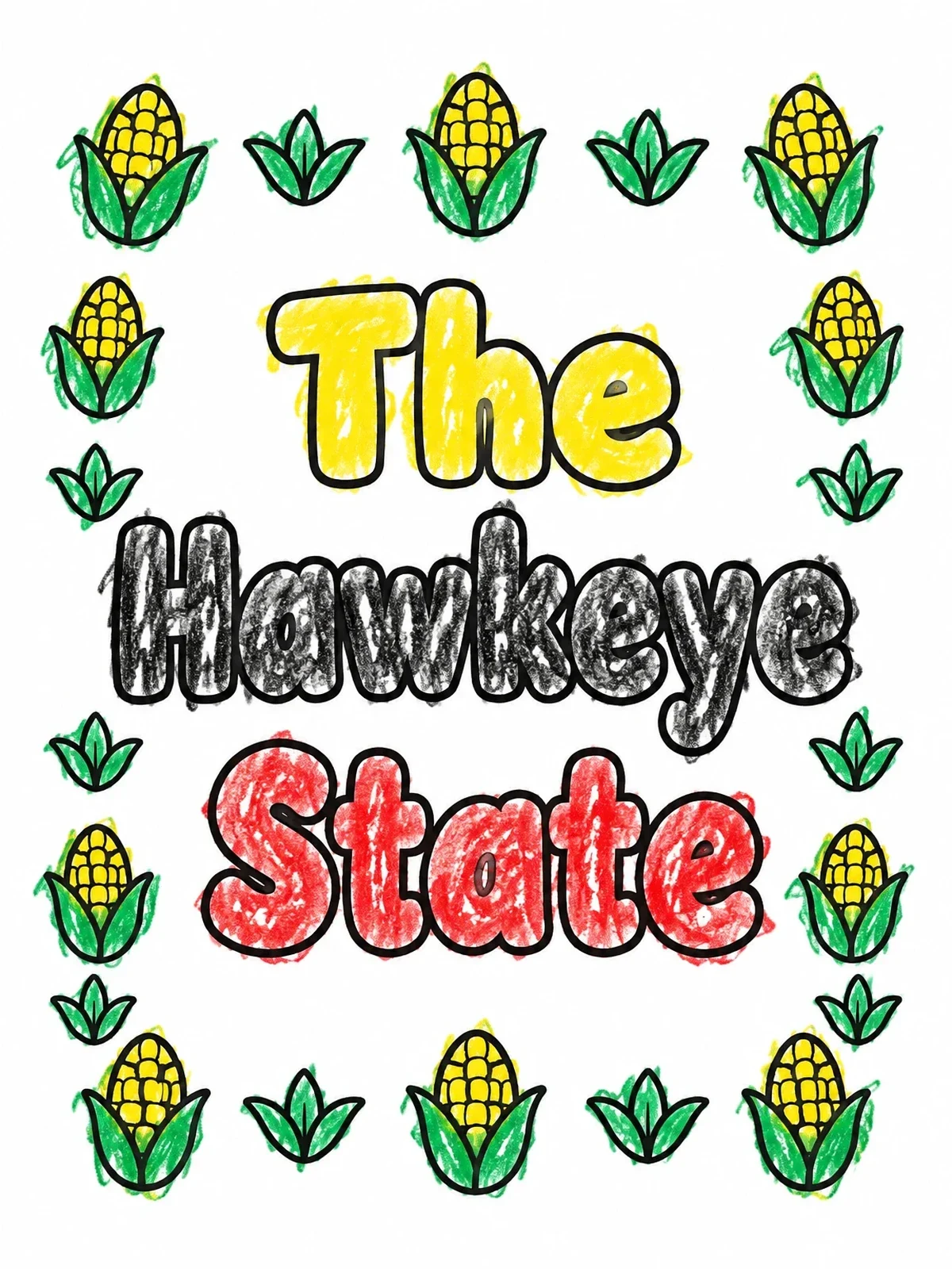 Colored example of the The Hawkeye State Iowa Corn coloring page