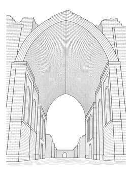 Detailed iraq coloring page featuring the grand ancient vaulted arch of Ctesiphon.