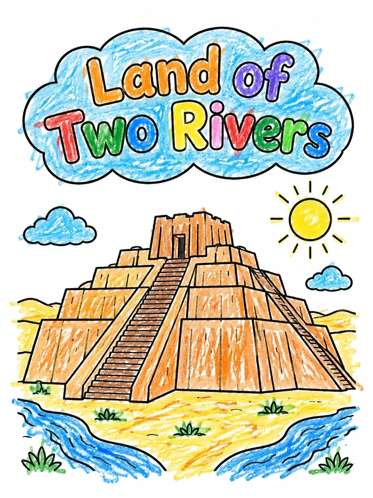 Colored example of the Ancient Ziggurat Of Ur coloring page