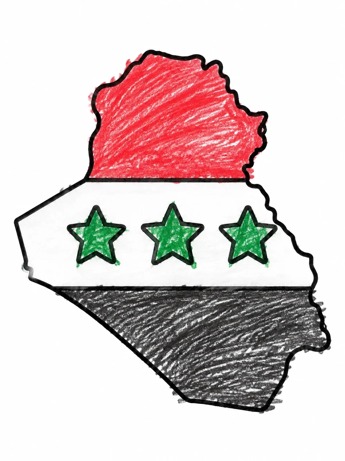 Colored example of the Iraq Map With Flag Outline coloring page