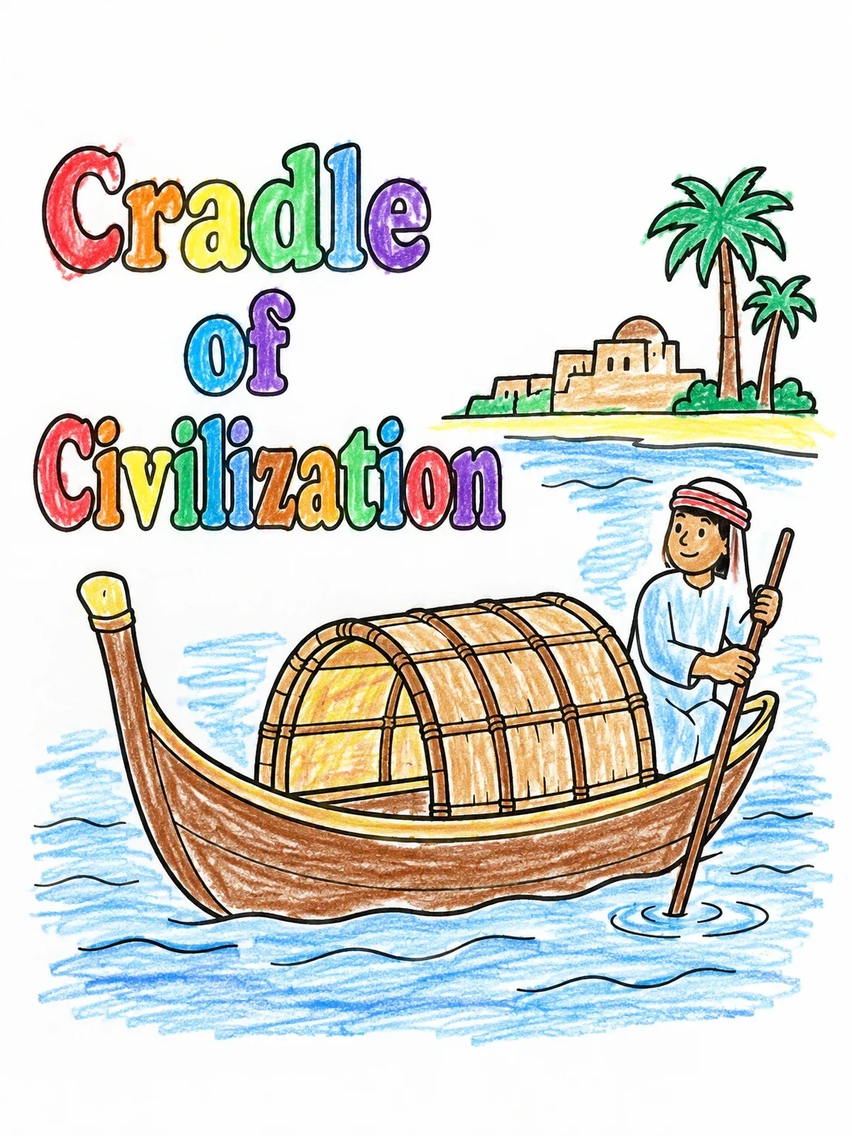 Colored example of the Traditional Iraqi Boat On River coloring page