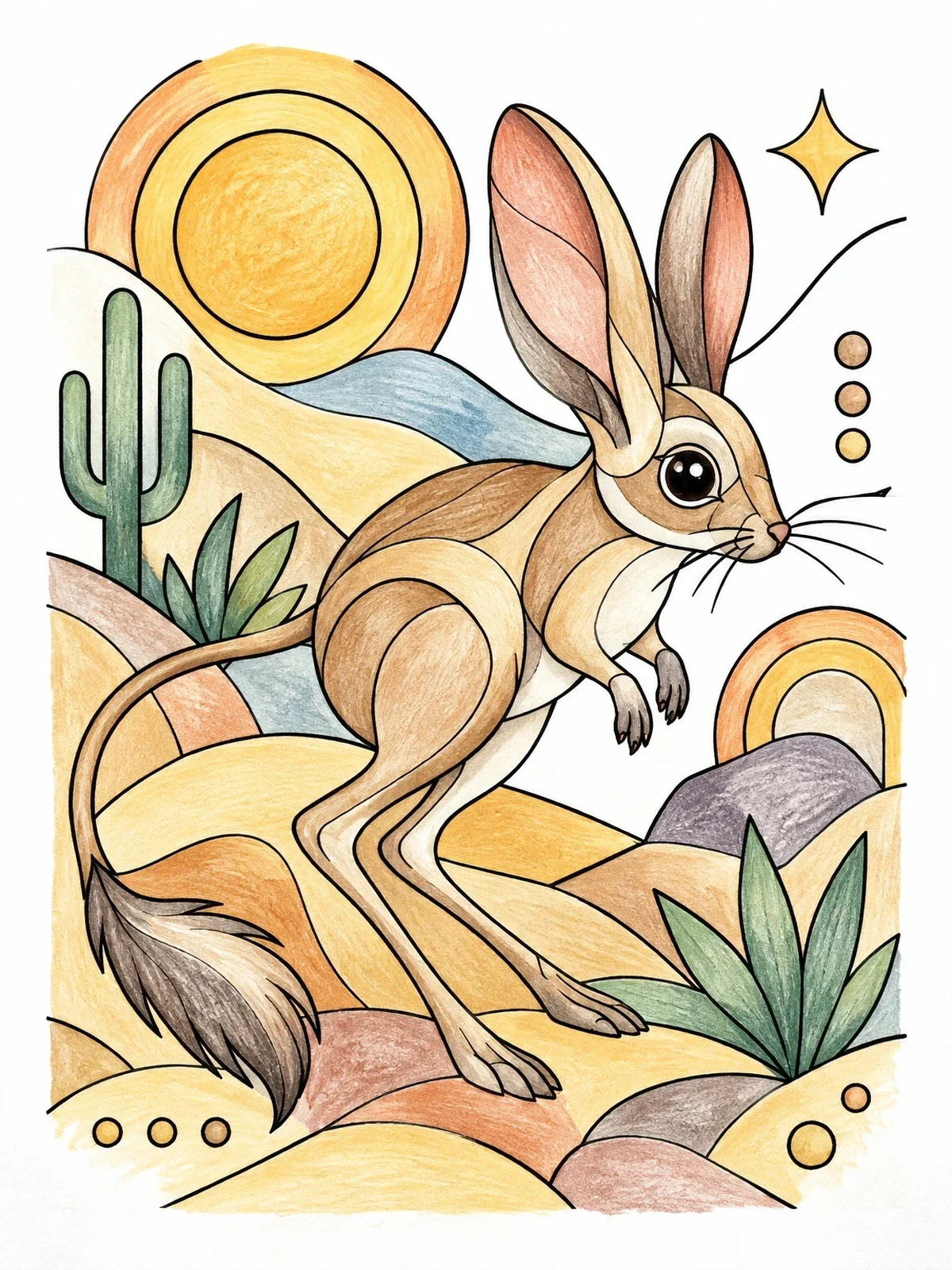 Colored example of the Stylized Desert Jerboa coloring page