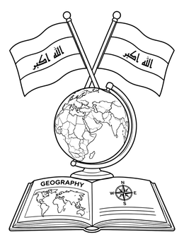 Free printable Iraqi Flags With Globe And Book coloring page