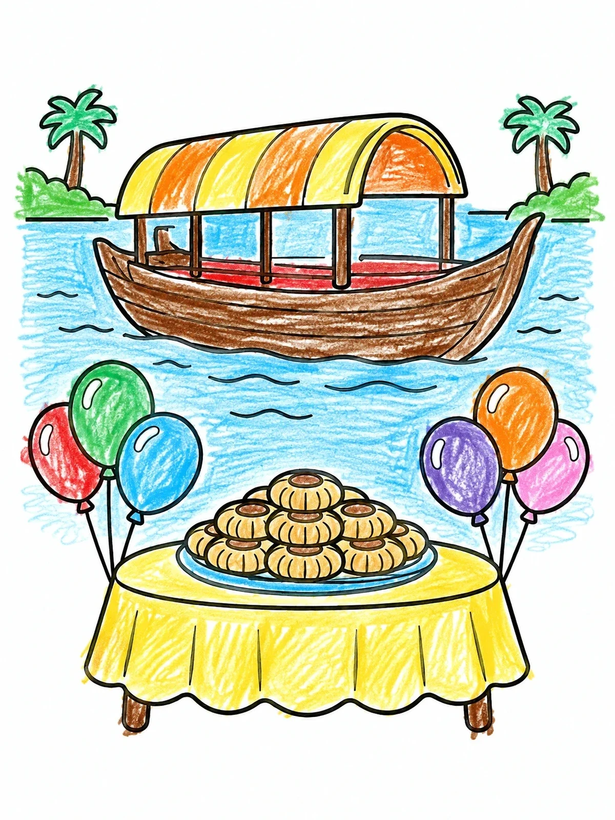 Colored example of the Iraqi River Boat And Kleicha Celebration coloring page
