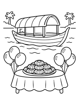 Free printable Iraqi River Boat And Kleicha Celebration coloring page