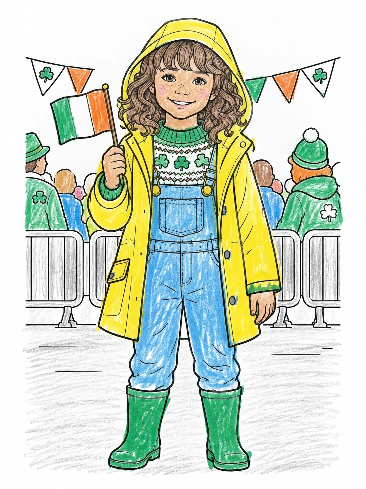 Colored example of the Child With Flag At Irish Parade coloring page