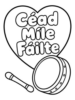 Free printable Irish Bodhran Drum And Irish Greeting coloring page