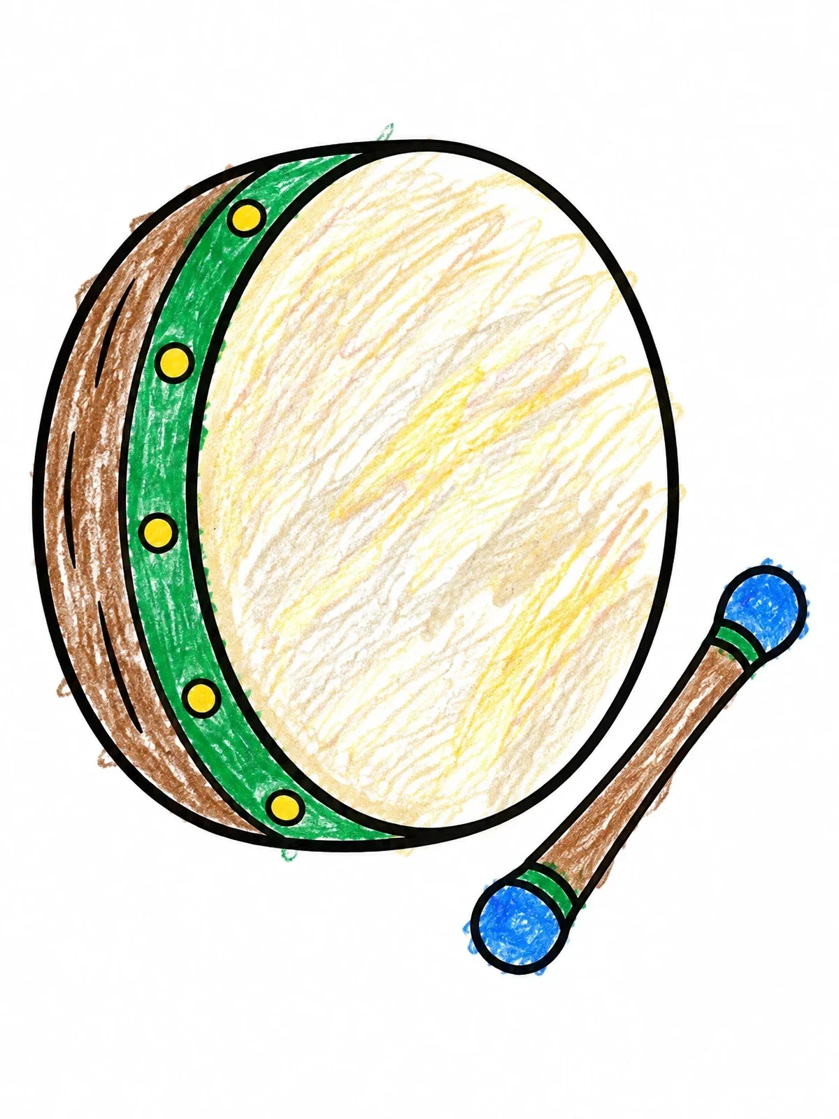 Colored example of the Traditional Irish Bodhran And Tipper coloring page