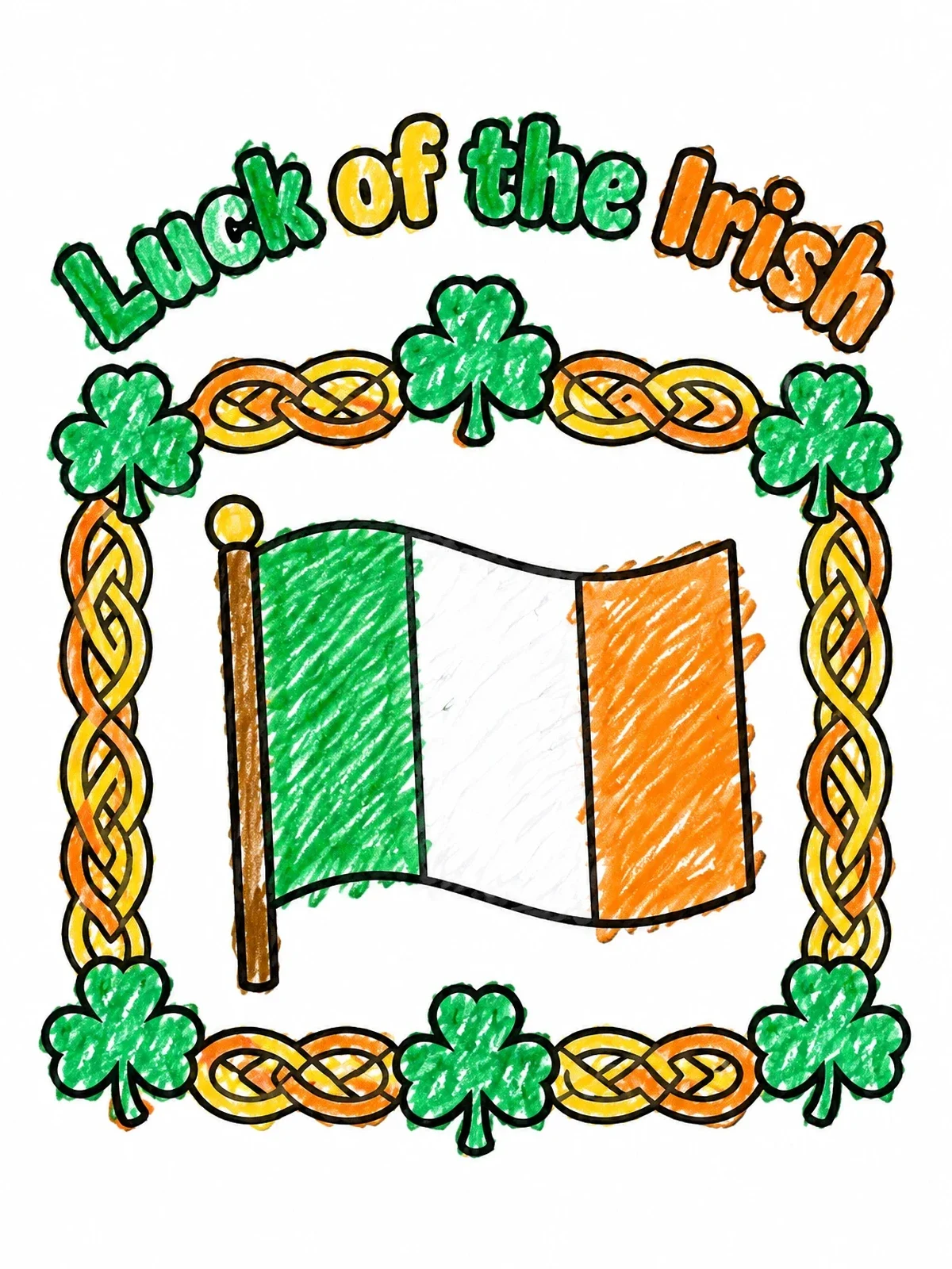 Colored example of the Irish Flag With Celtic Border coloring page