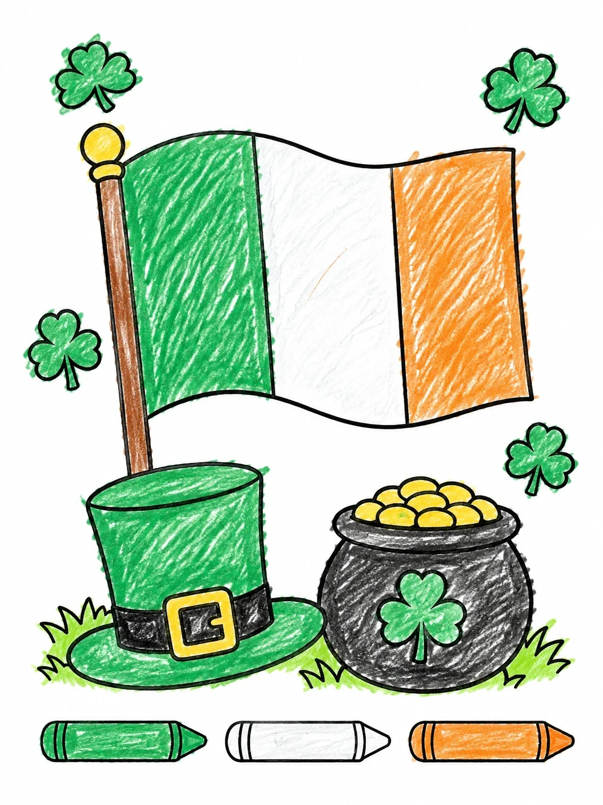 Colored example of the Irish Flag With Pot Of Gold coloring page