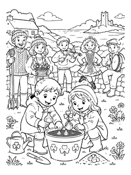 Free printable Irish Garden Shamrocks And Music coloring page